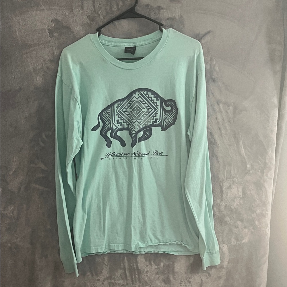 Mint Green Long Sleeve Tee with Graphic Design